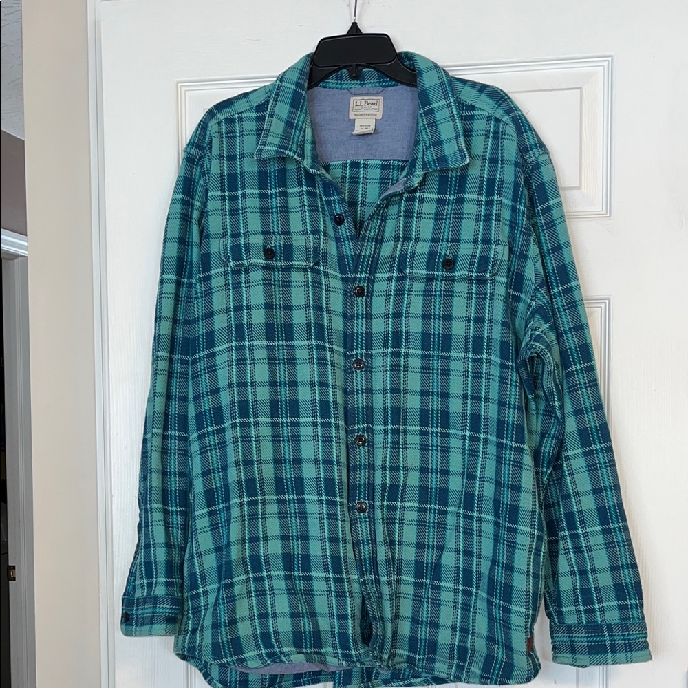 L.L. Bean Men's Teal and Navy Plaid Shirt Jacket